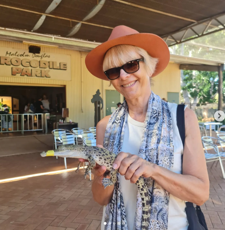 Marika wearing Faded Leopard Sun Wrap