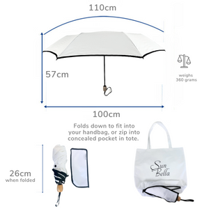 Compact Cosmopolitan UV Sun Umbrella - White with black trim