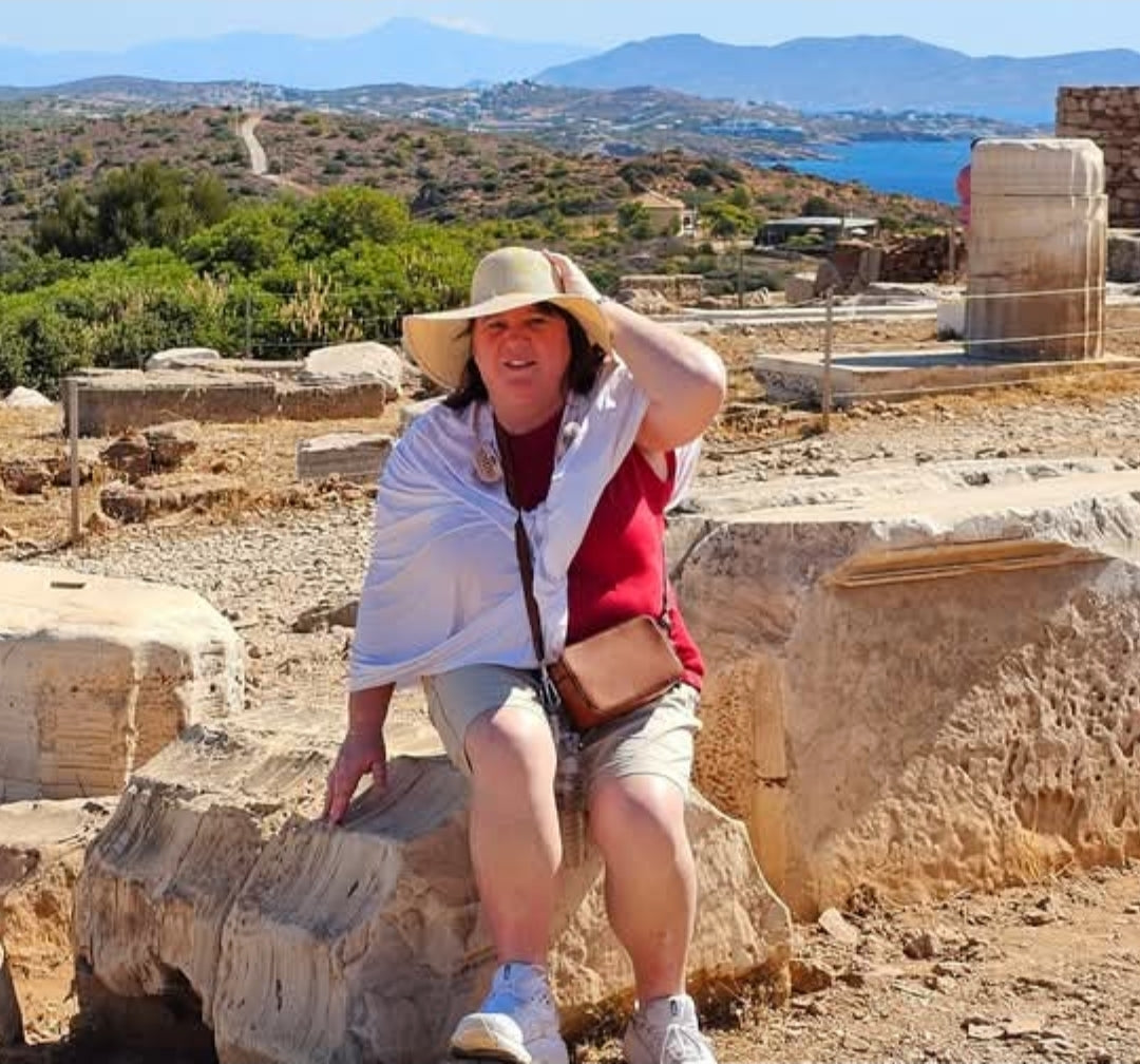Tracy wearing White Sun Wrap