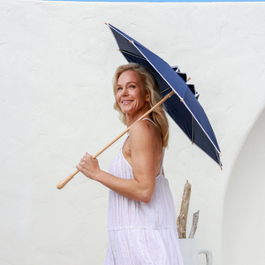 Elegant UV Sun Parasol. White on Navy.