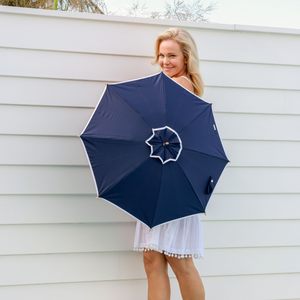 Elegant UV Sun Parasol. White on Navy.
