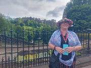 Caron wearing Jacaranda Sun Wrap