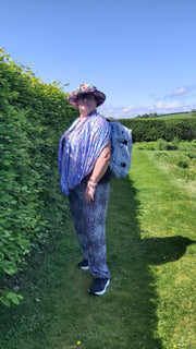 Caron wearing Jacaranda Sun Wrap
