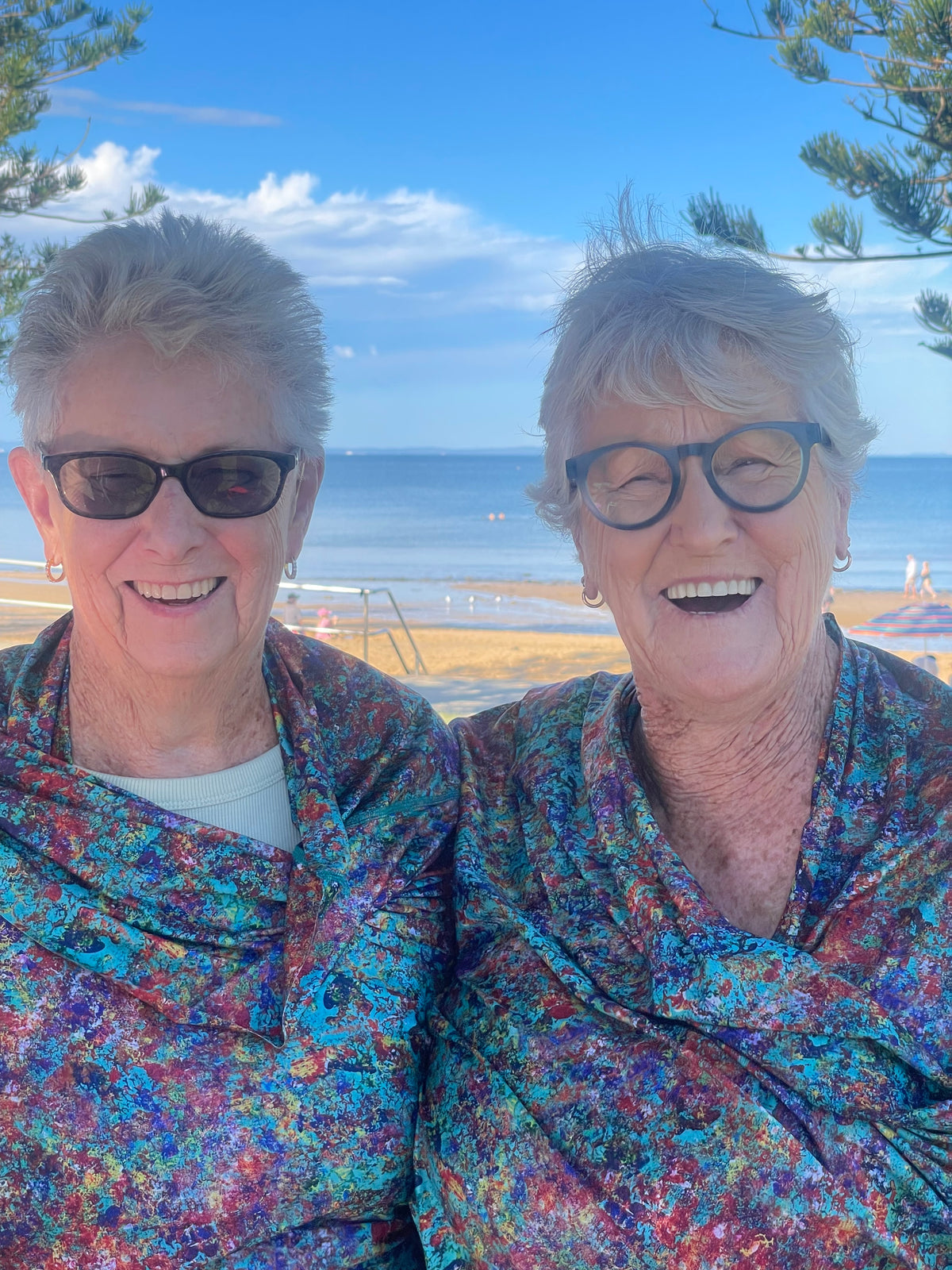 Denise wearing Rainbow Bee Eater Sun Wrap