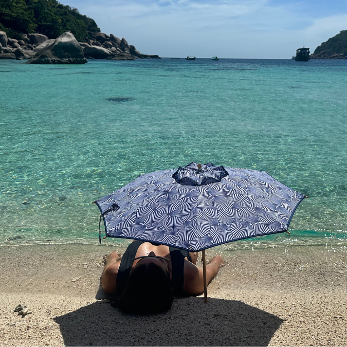 UPF50+ Coast UV Sun Parasol. Ocean Shells (Navy)