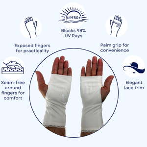 Sun Gloves (Hand Covers) UPF50+, White