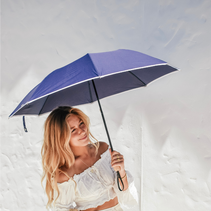 Compact Cosmopolitan UV Sun Umbrella - Navy with white trim