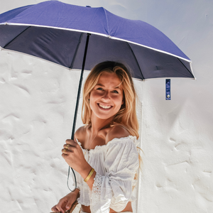UPF50+ Compact Cosmopolitan UV Sun Umbrella - Navy with white trim