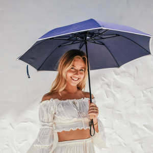 UPF50+ Compact Cosmopolitan UV Sun Umbrella - Navy with white trim