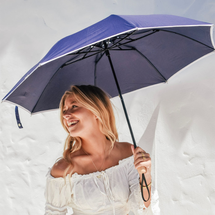 Compact Cosmopolitan UV Sun Umbrella - Navy with white trim