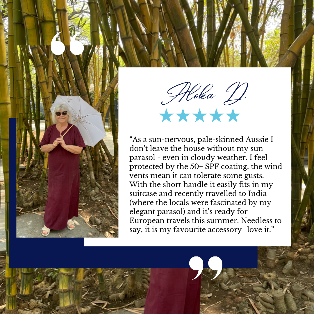 Elegant UV Sun Parasol. White on White.