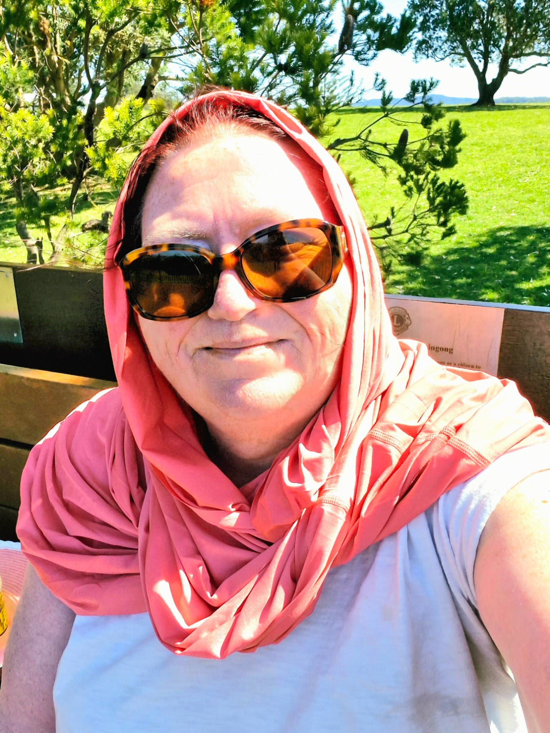 Tina wearing Sugar Coral Sun Wrap