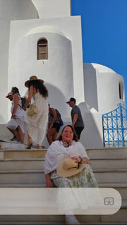 Tracy wearing White Sun Wrap