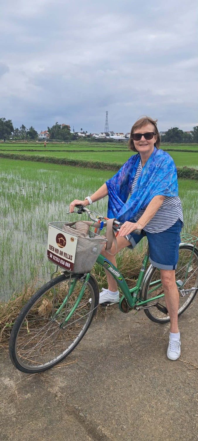 Wendy wearing Into the Blue Sun Wrap